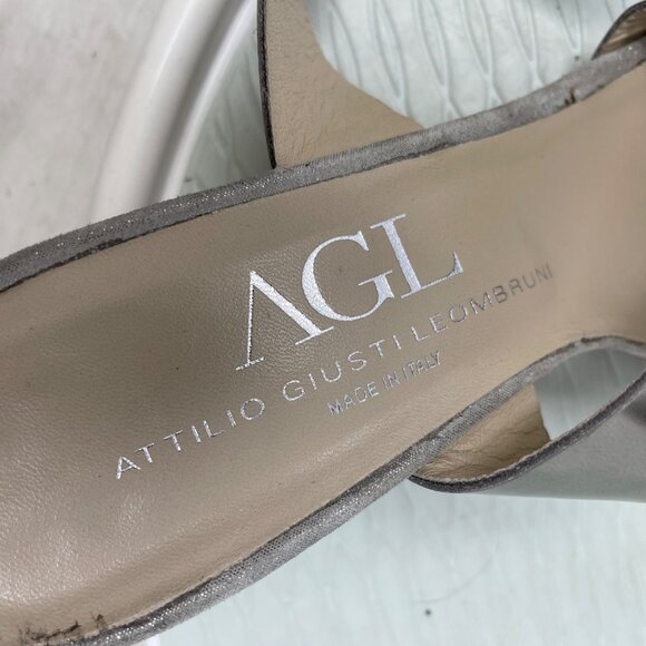 AGL Sandals Size 38 Vero Cuoio Wedge Ankle Cuff Silver Metallic Leather Boho - Picture 6 of 8